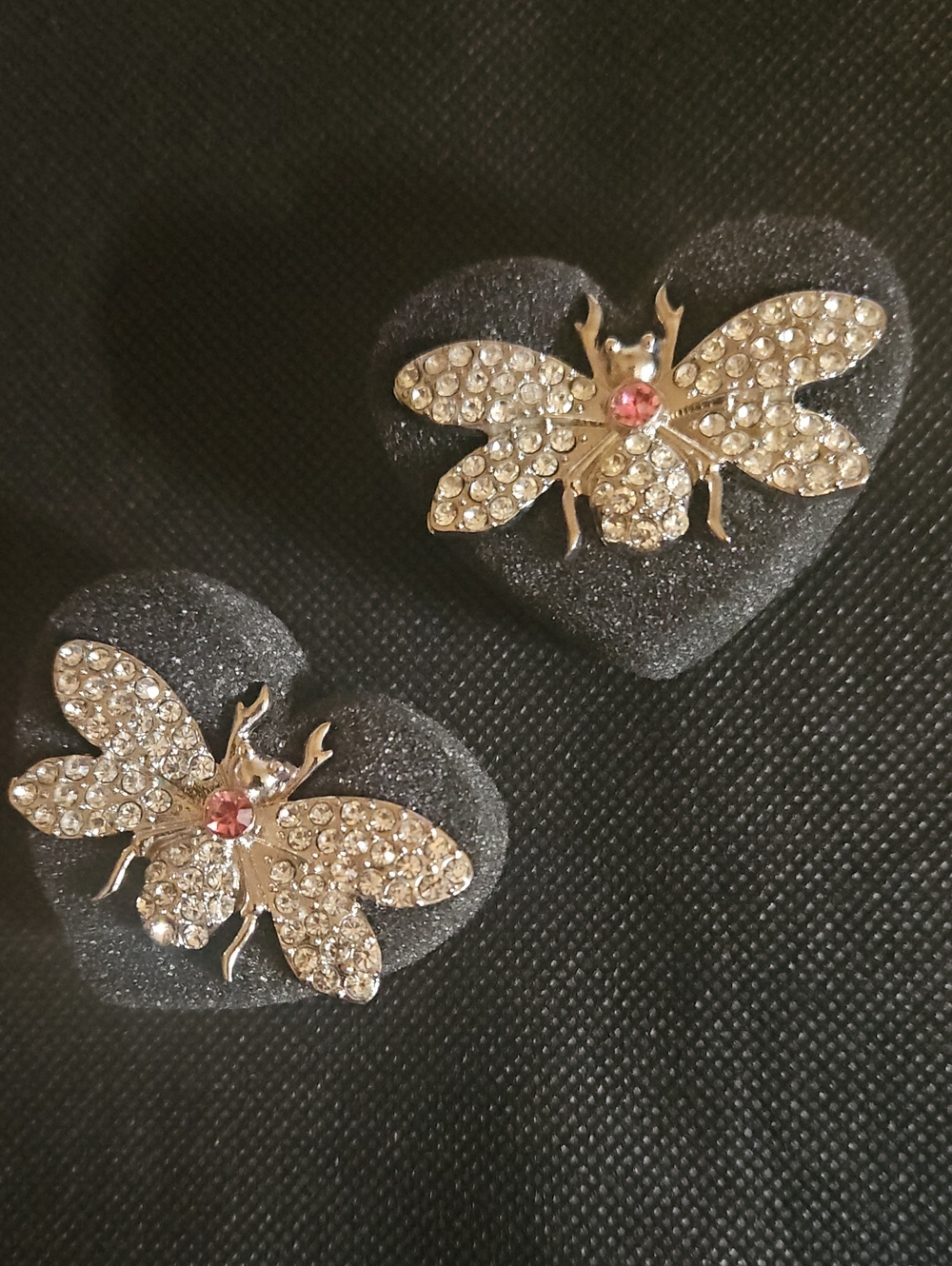 Sassy Jones -  Gold Bee Earrings with Clear Crystals and Pink Center